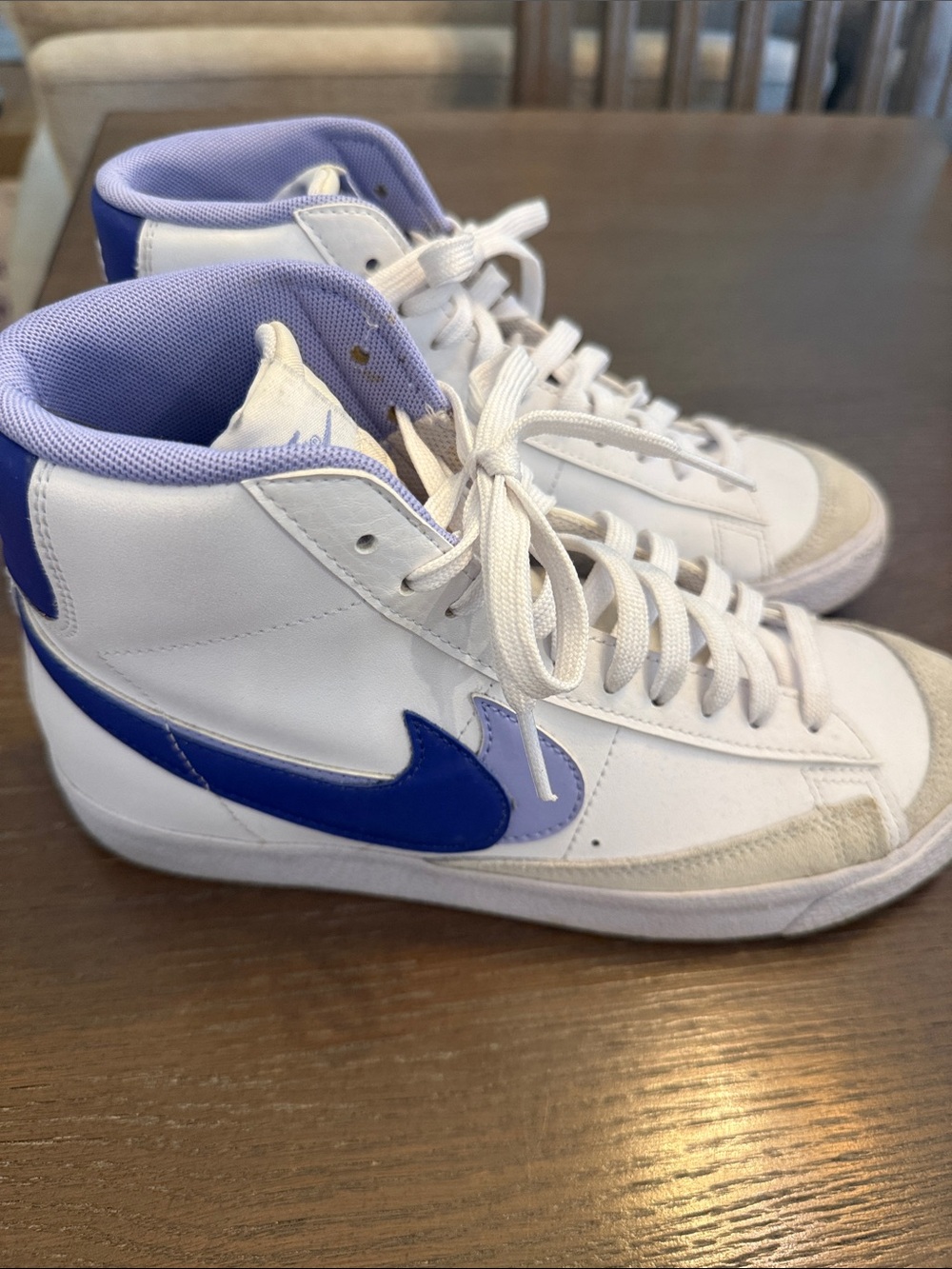 Nike Blazers Women's White High-Top Sneakers with Blue & Lavender Accents